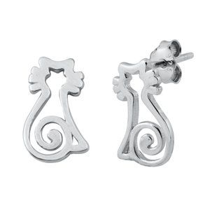 .925 Sterling Silver Cat Stud Earrings